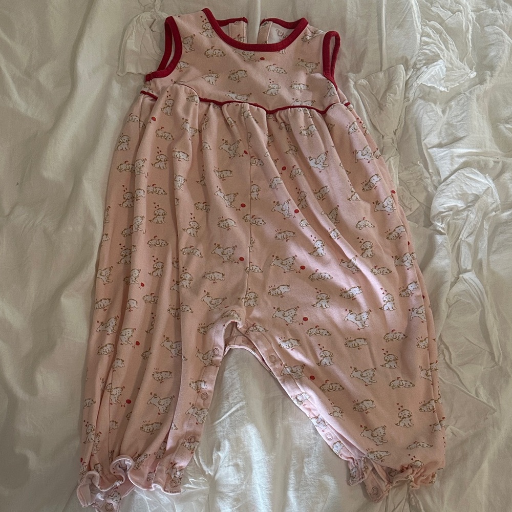 Pink Sleeveless Baby Romper with Dog Print